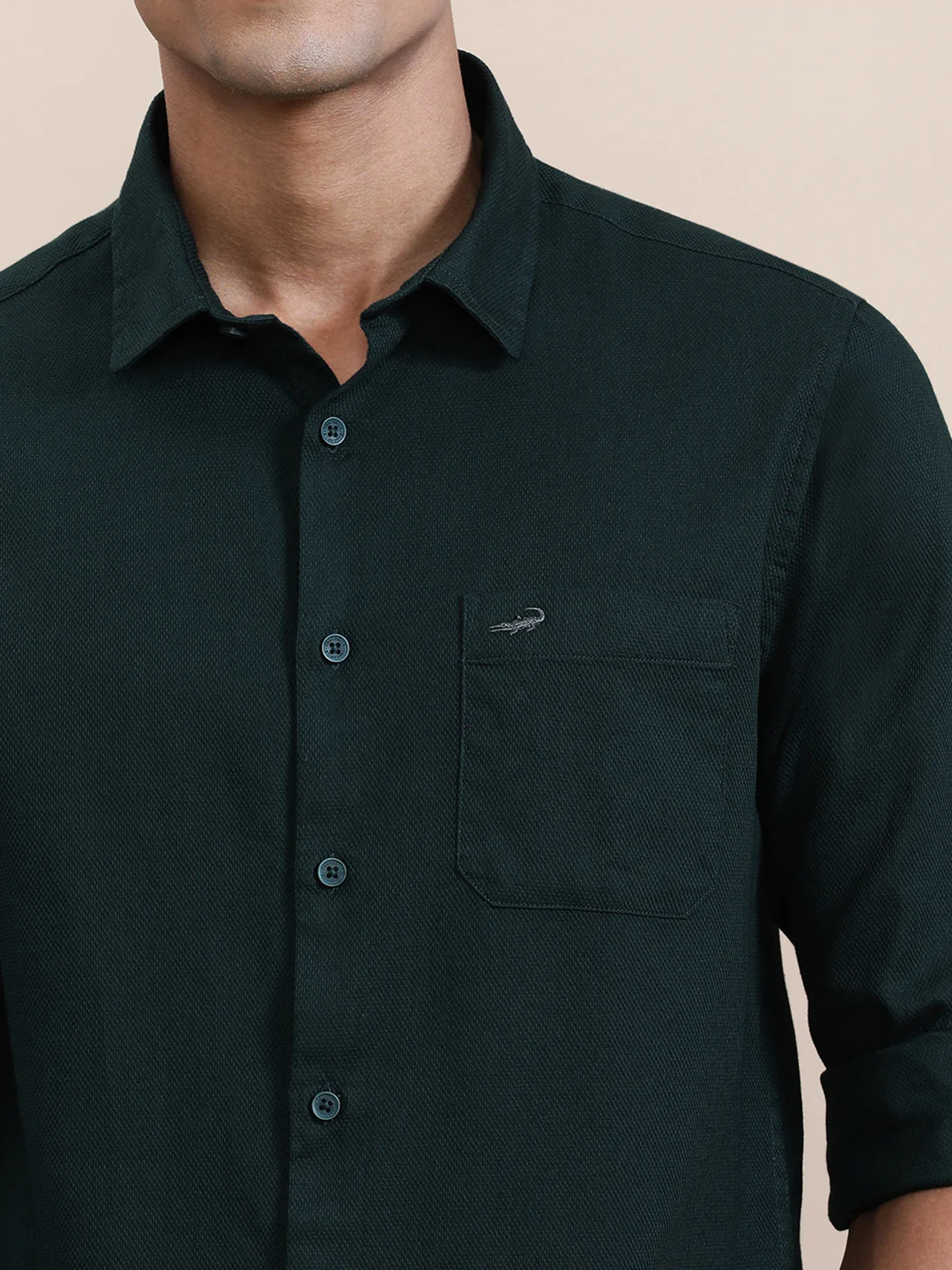 Cotton Textured Full Sleeve Shirt Green
