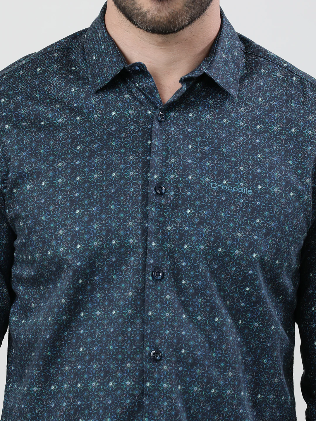Dark Blue Printed Full Sleeve 100% Cotton Shirt