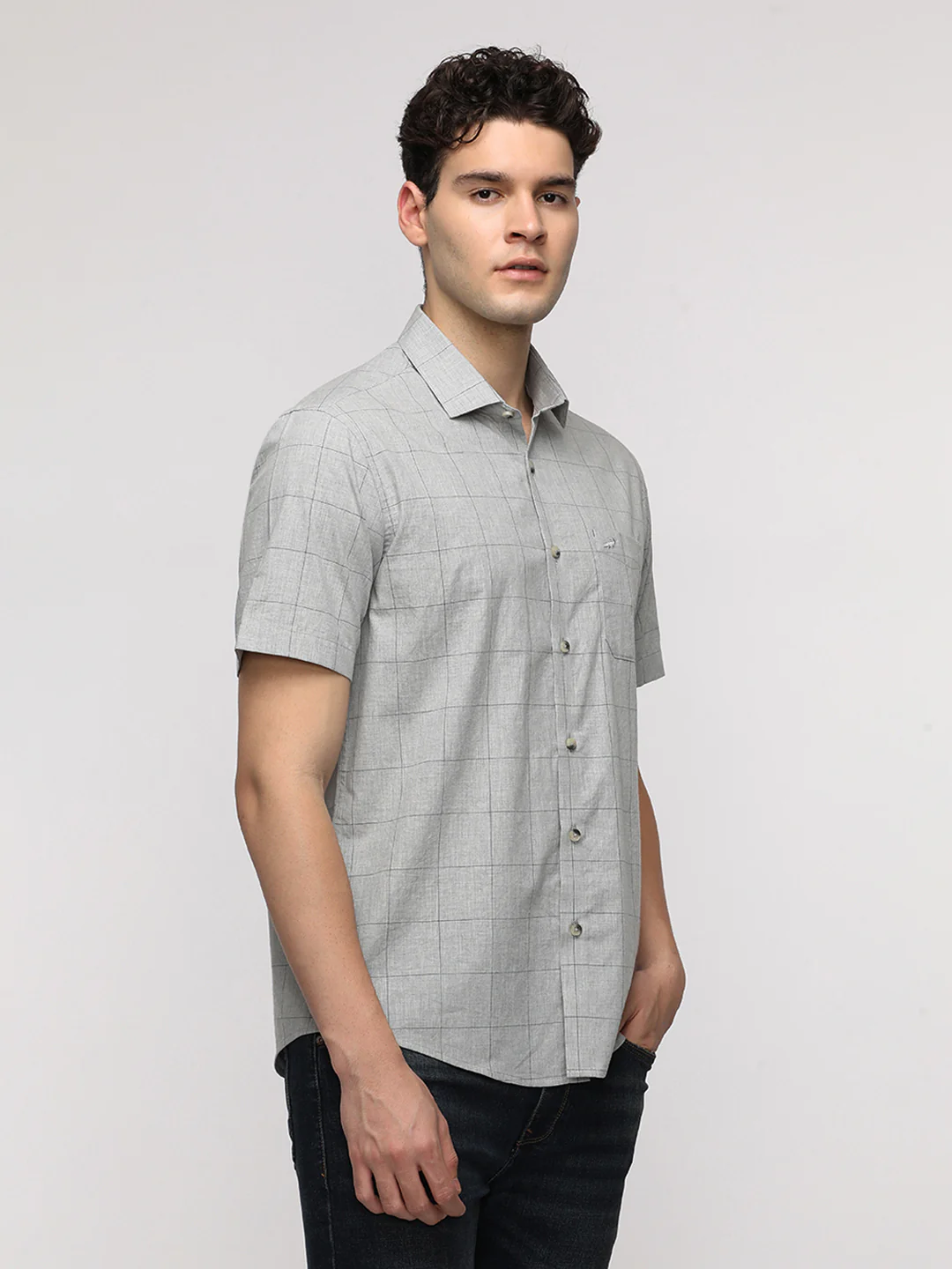 Light Grey Melange Checks Shirt