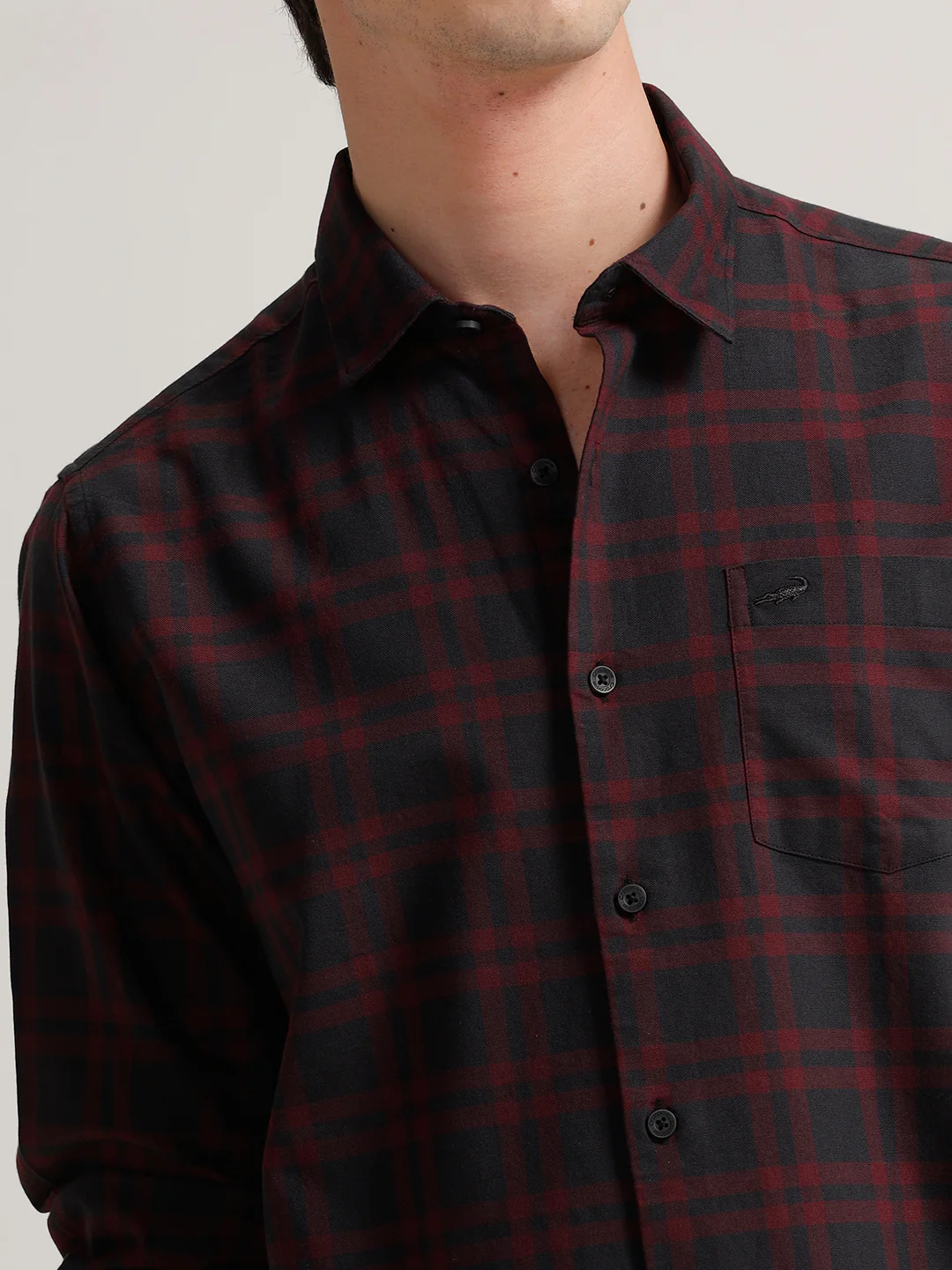 100% Cotton Muted Checks Red Shirt