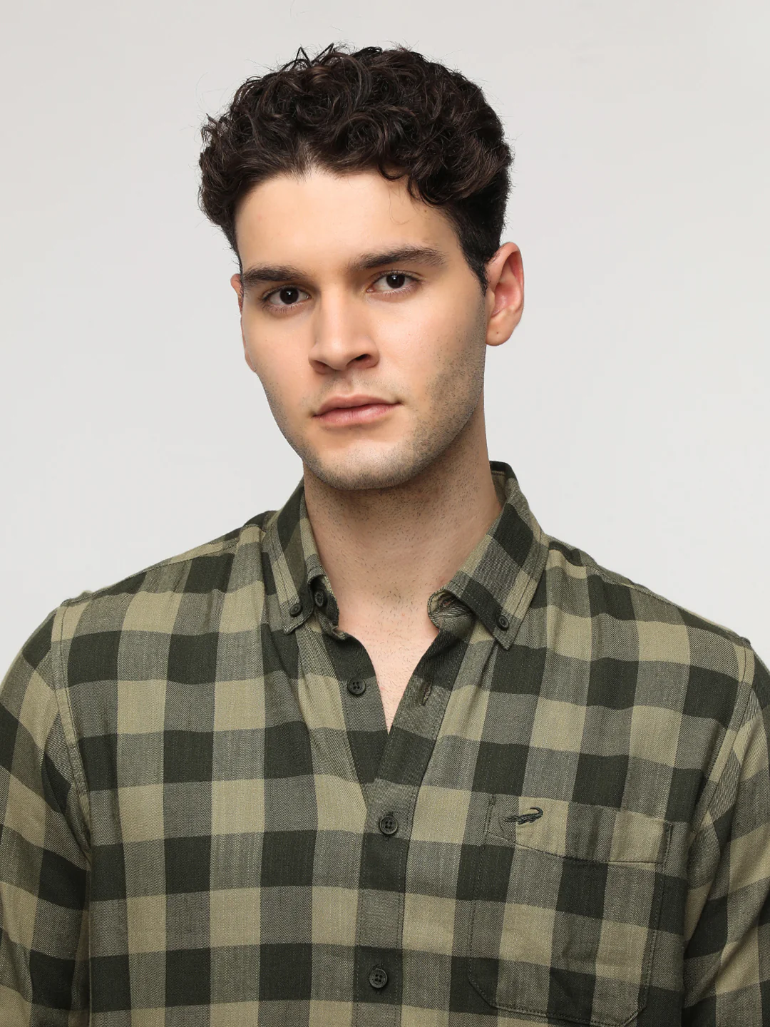 Green Viscose Blend Checks Shirt