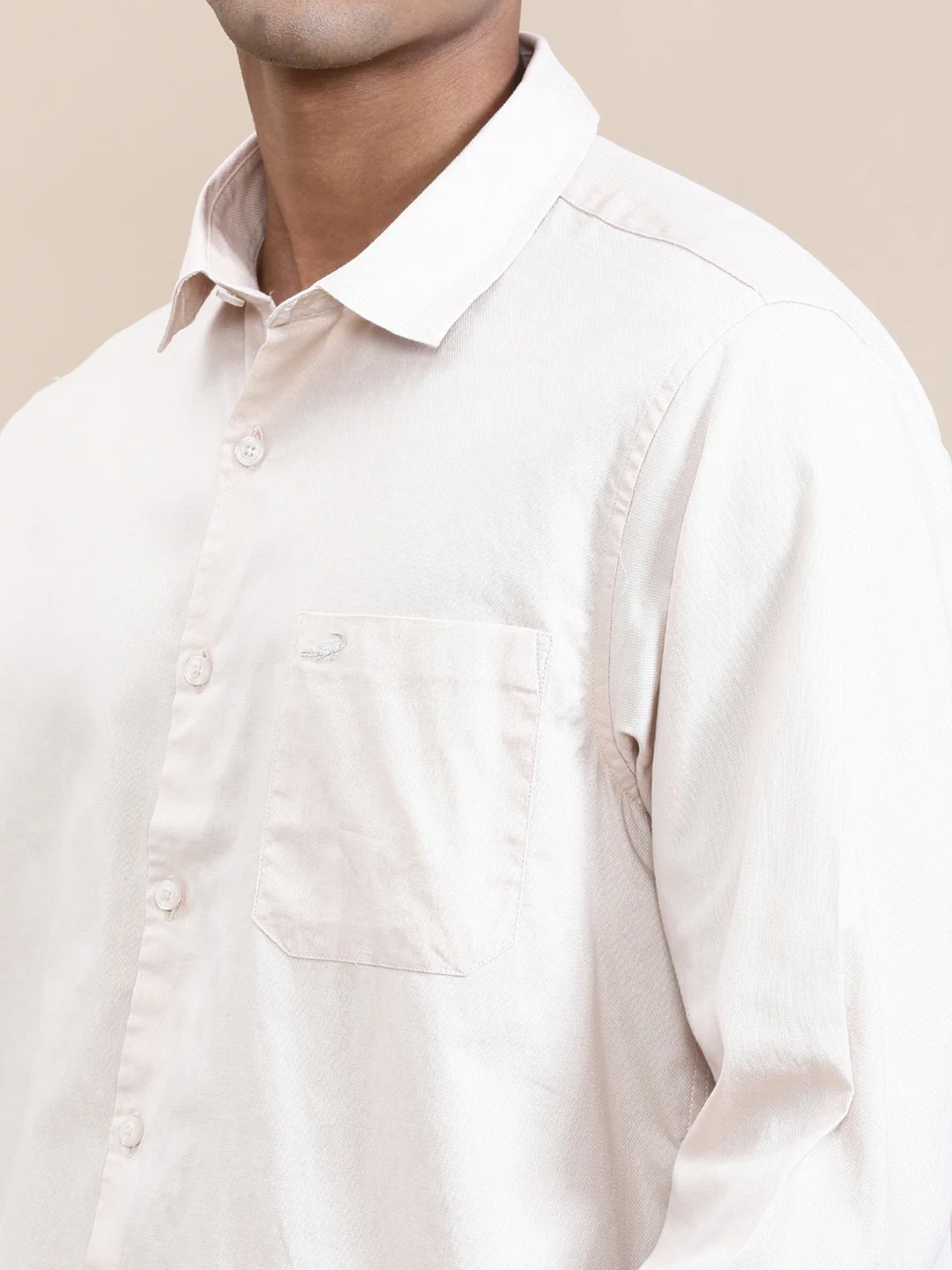 Cream Textured Cotton Full Sleeve Shirt