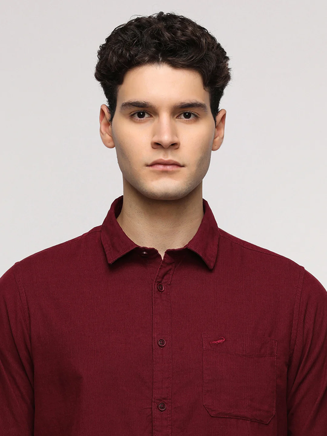 Full Sleeve Sport Red Shirt in Corduroy for Bold Style