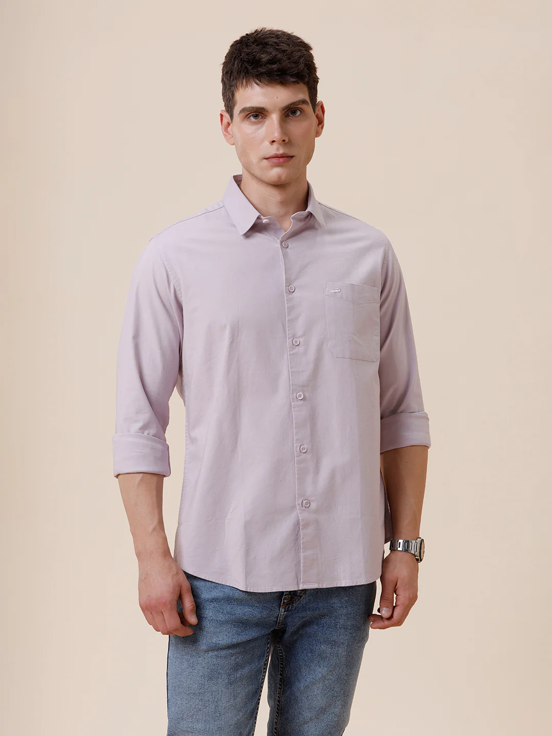 Cotton Stretch Oxford Purple Shirt