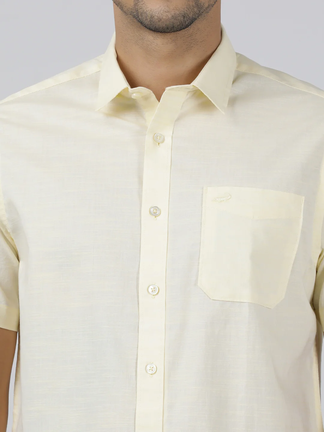 Yellow Solid Half Sleeve 100% Cotton Casual Shirt