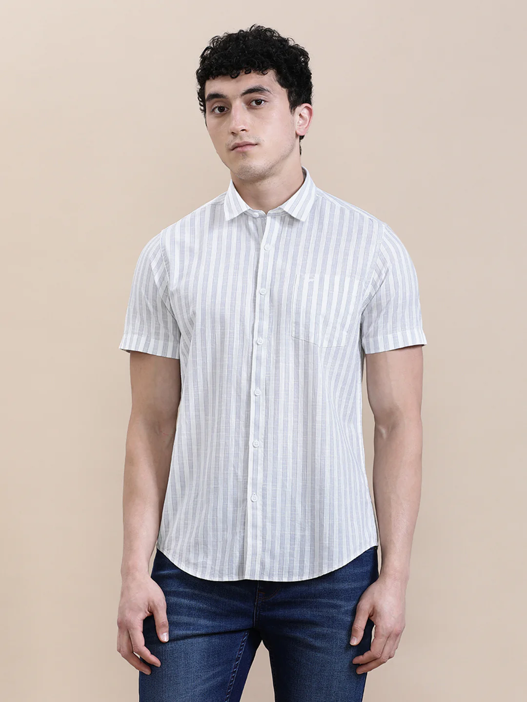 Stripe Textured Comfort Fit Purple Shirt