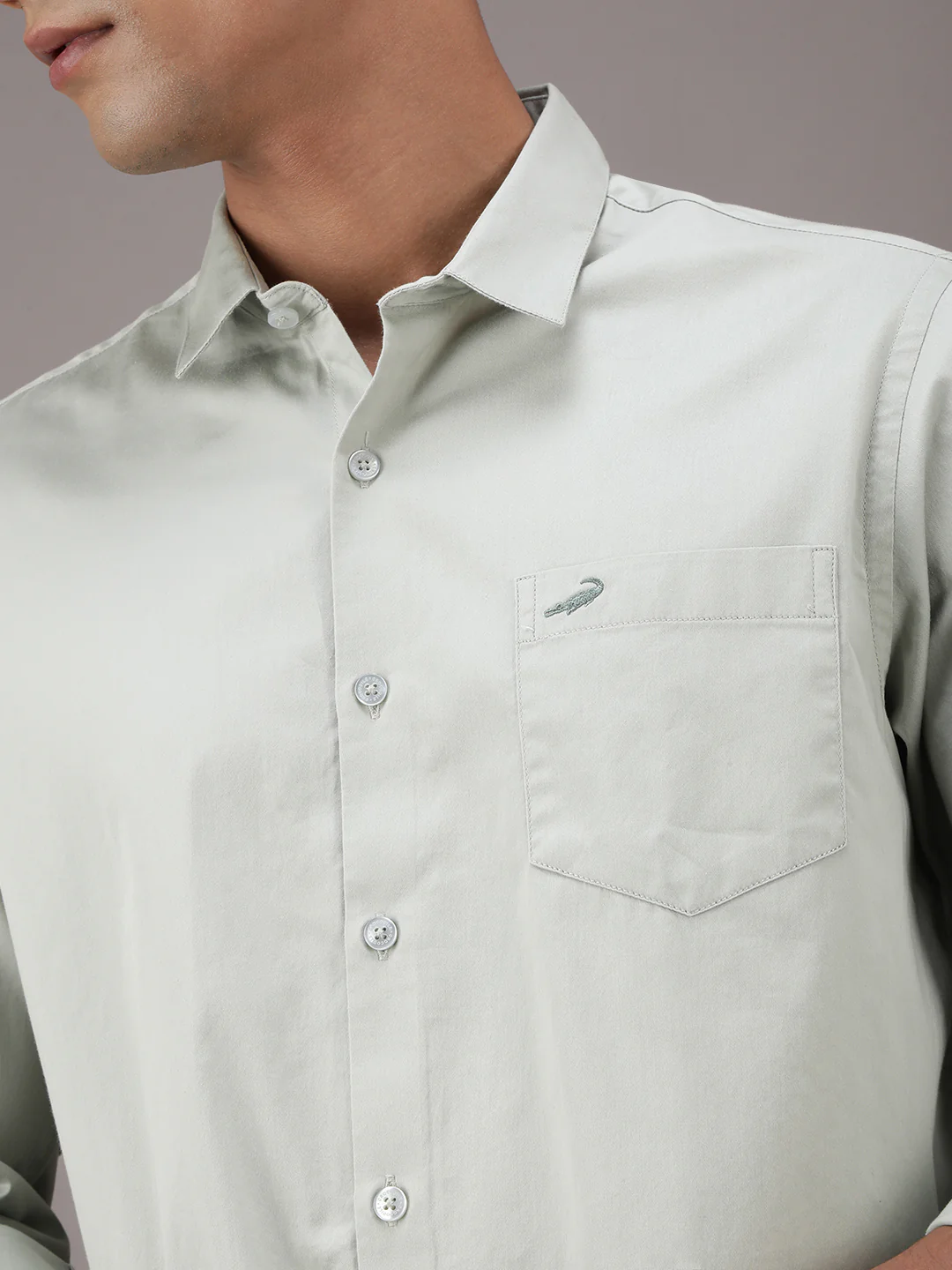 Pale Green Solid Full Sleeve 100% Cotton Shirt