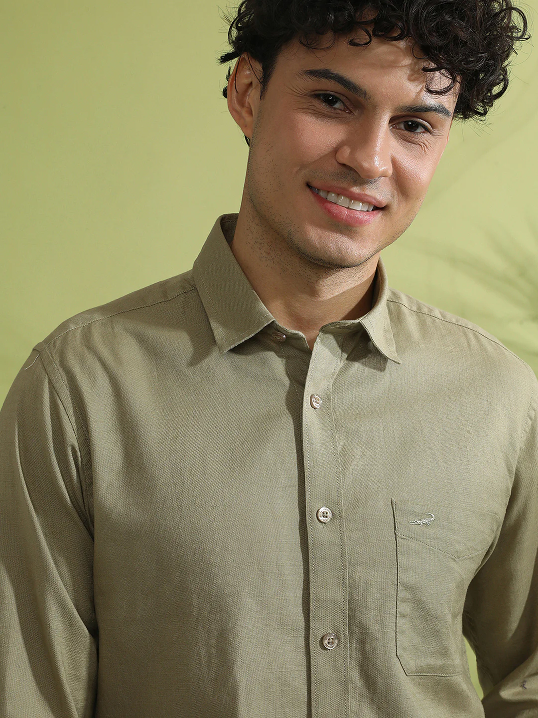100% Cotton Textured Shirt Olive