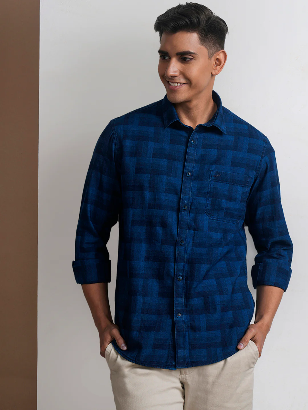 Jacquard Check Indigo Dyed Special Wash Shirt