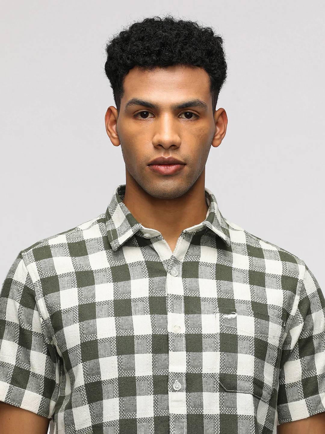 Half Sleeve Green Checked Shirt for Trendy Wear