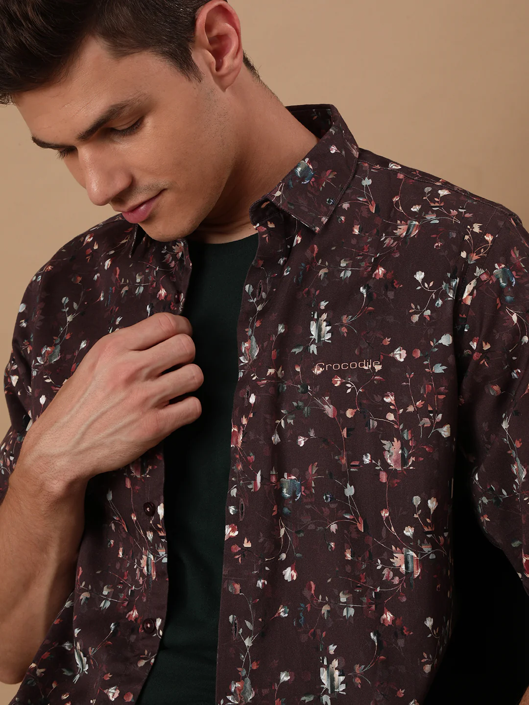 Casual Brown Printed Full Sleeve 100% Cotton Shirt