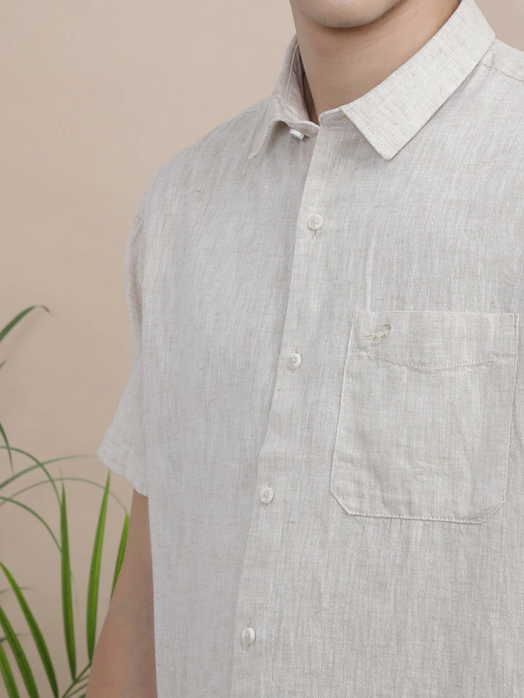 Solid Beige Half Sleeve Casual Shirt