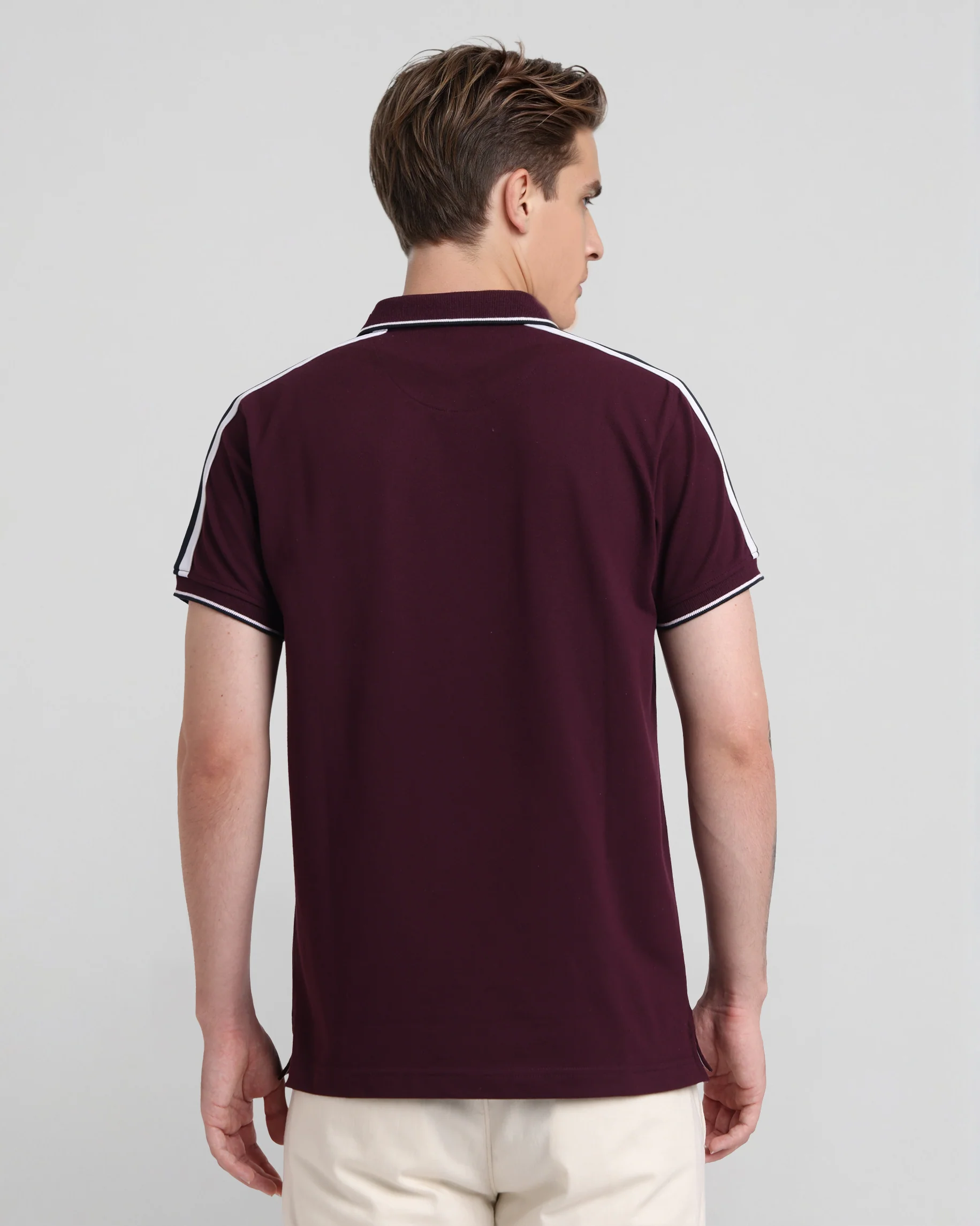 Trendy Stretch Zipper Polo with Tape in Grape wine