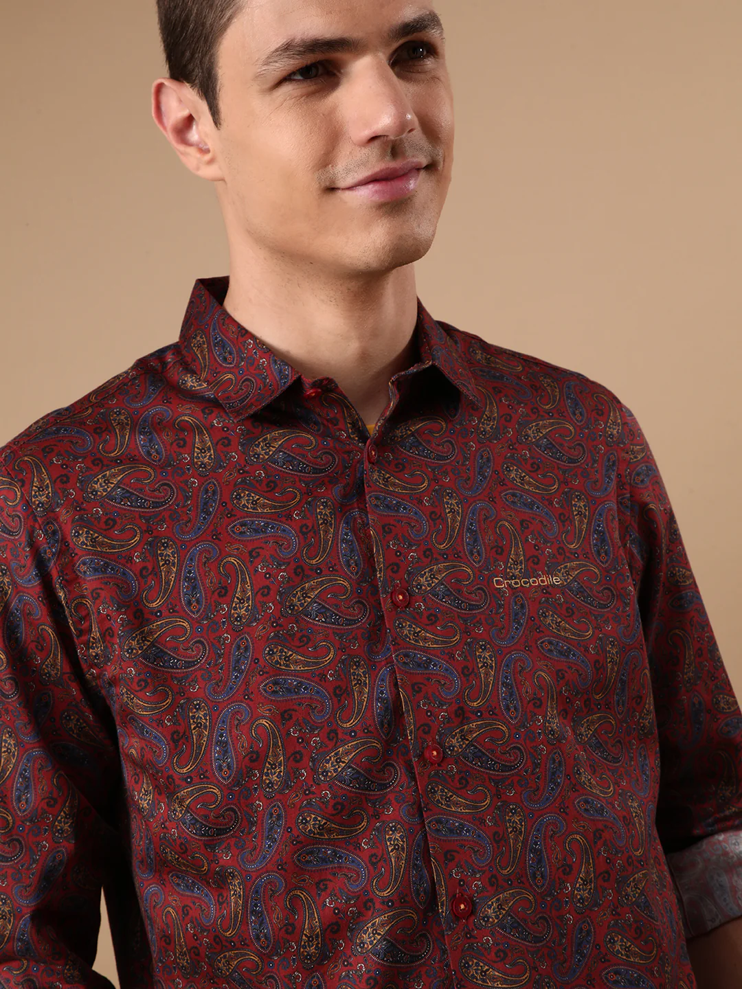 Red Printed Full Sleeve 100% Cotton Shirt