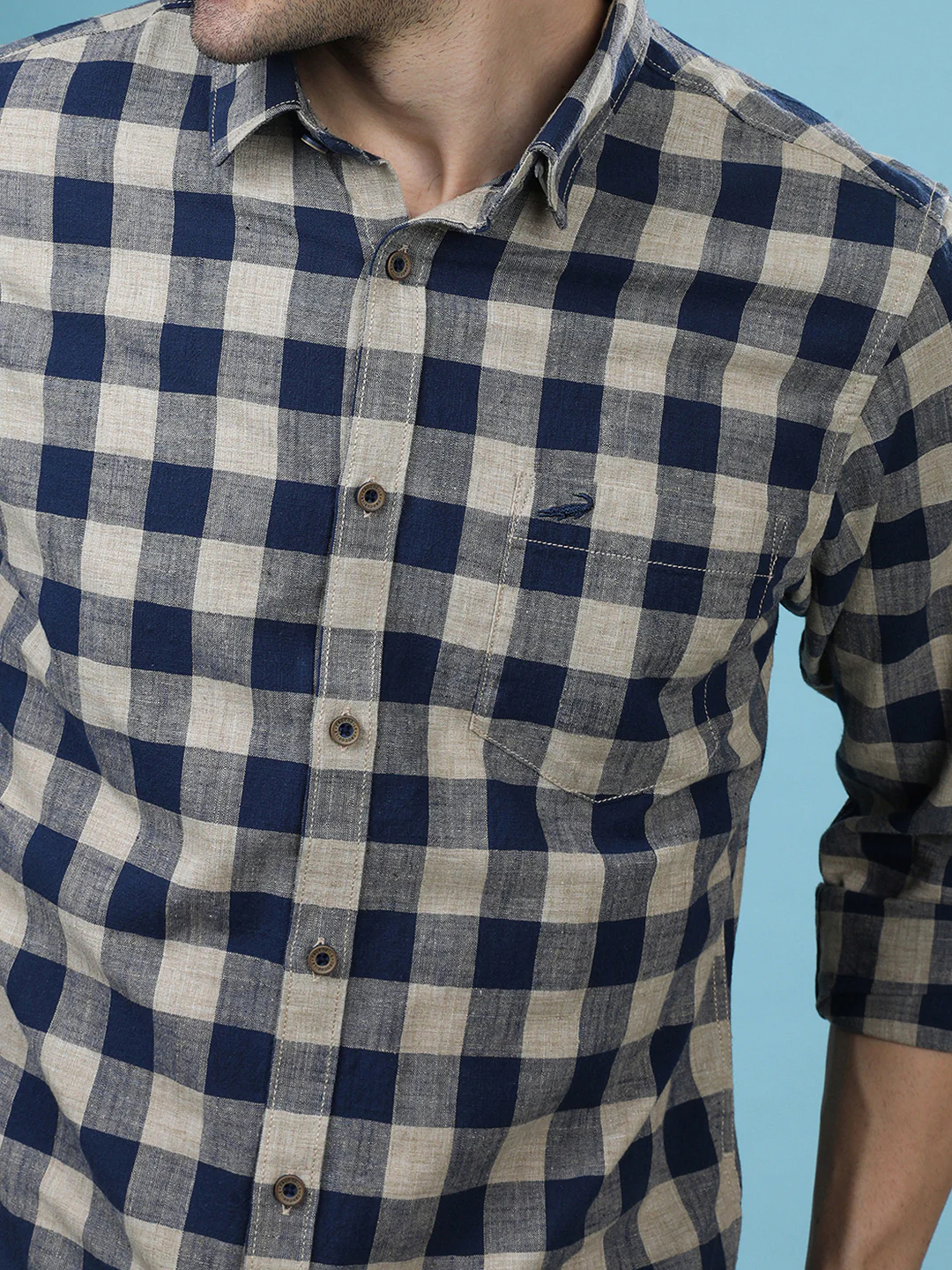 Linen Blend Check Shirt Navy