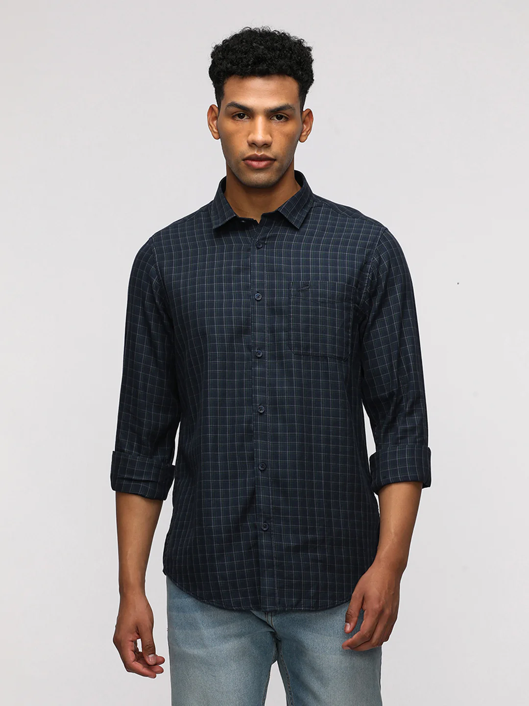 Full Sleeve Navy Checked Shirt for Trendy Wear
