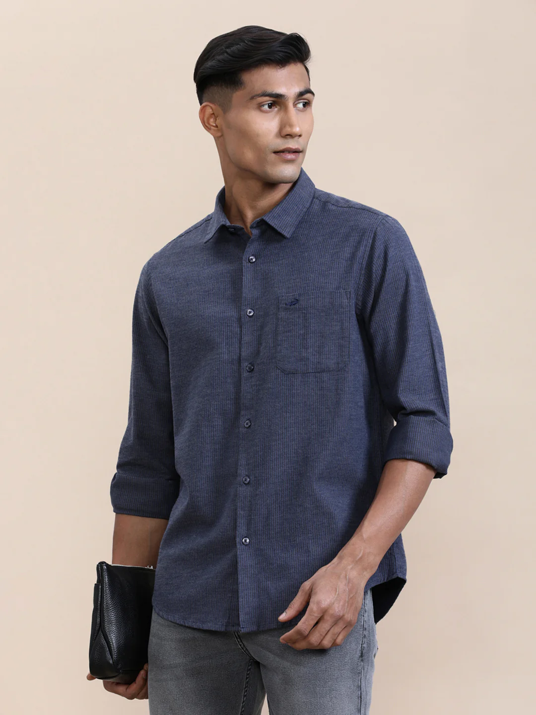 Classic Navy Cotton Micro Design Shirt