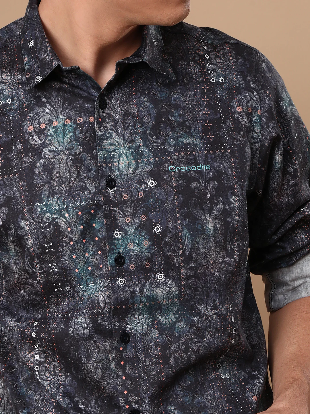 Printed Full Sleeve 100% Cotton Navy Casual Shirt