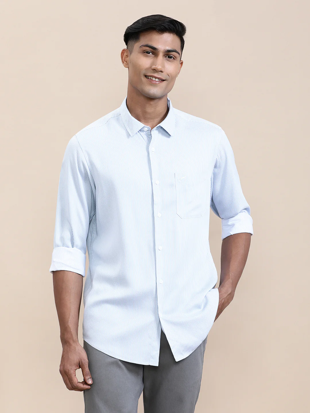 Luxury Soft Blue Stripe Fluid Shirt