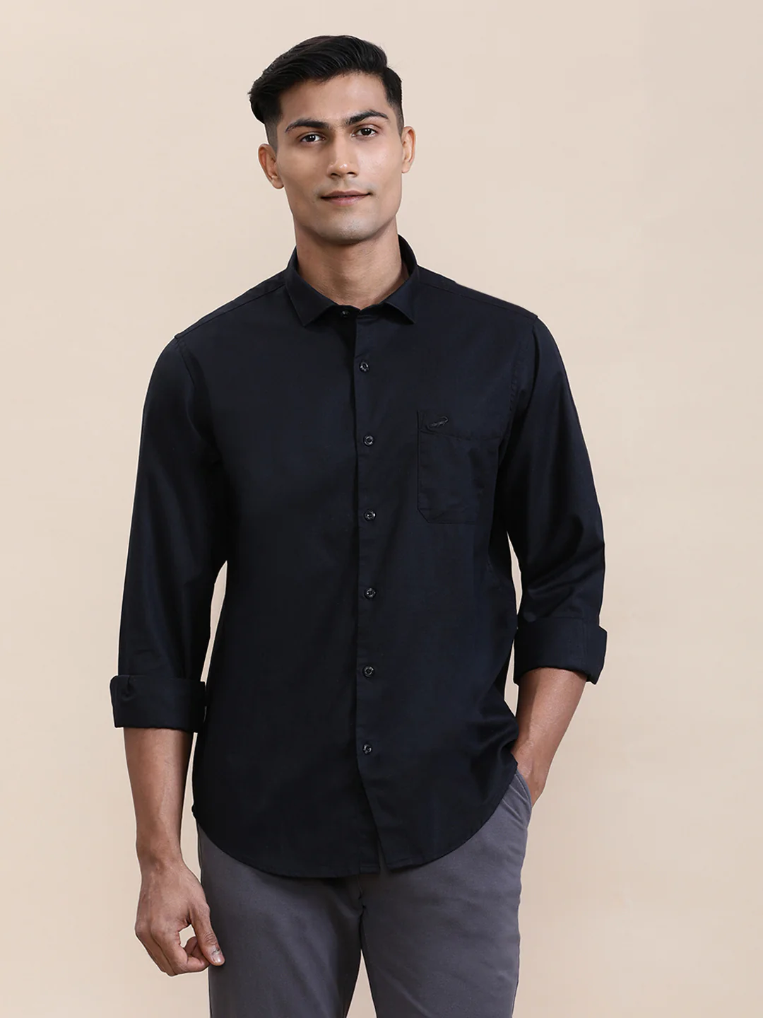 Black Mercerized Lyocell Blend Shirt