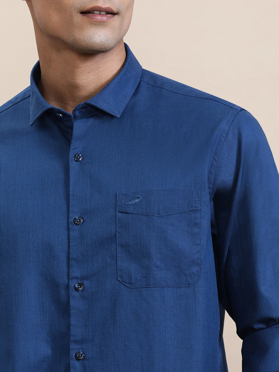 Navy Blue Mercerized Lyocell Blend Shirt