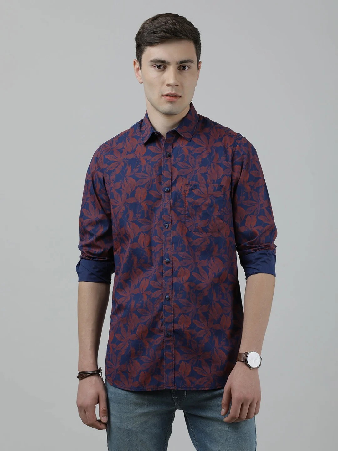 Navy Printed Casual Full Sleeve Shirt
