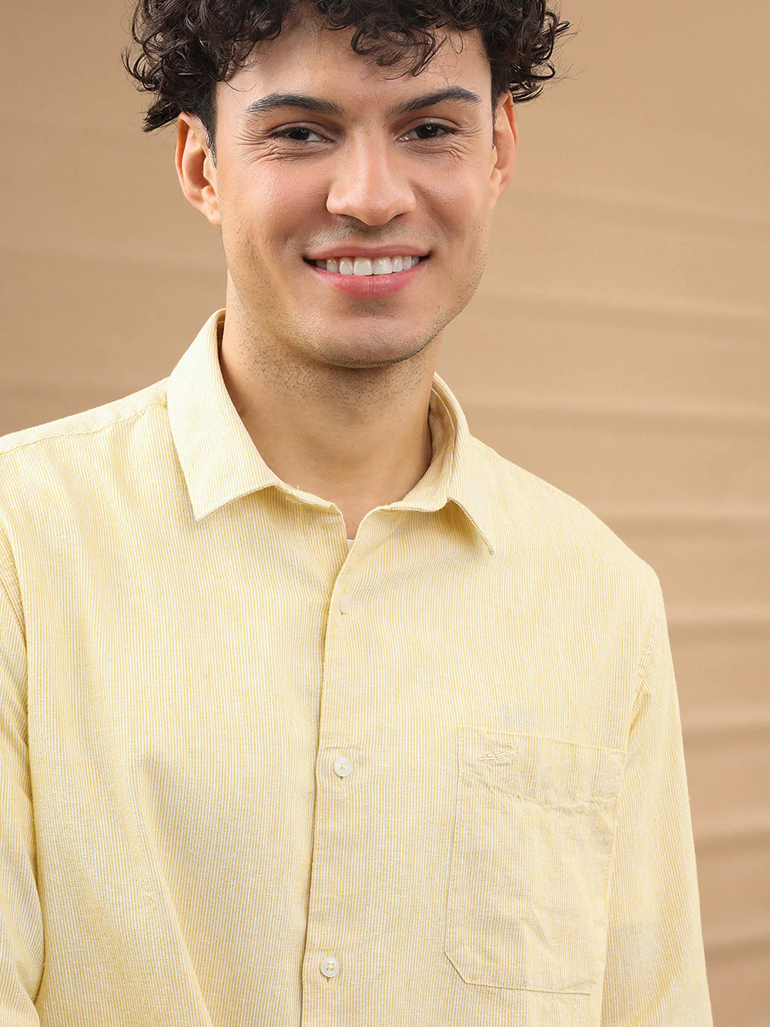 Linen Blend Stripe Shirt Yellow