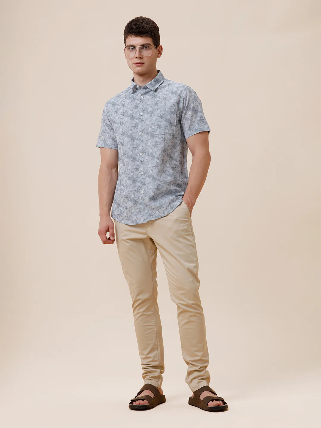 Cotton Printed Textured Blue Shirt