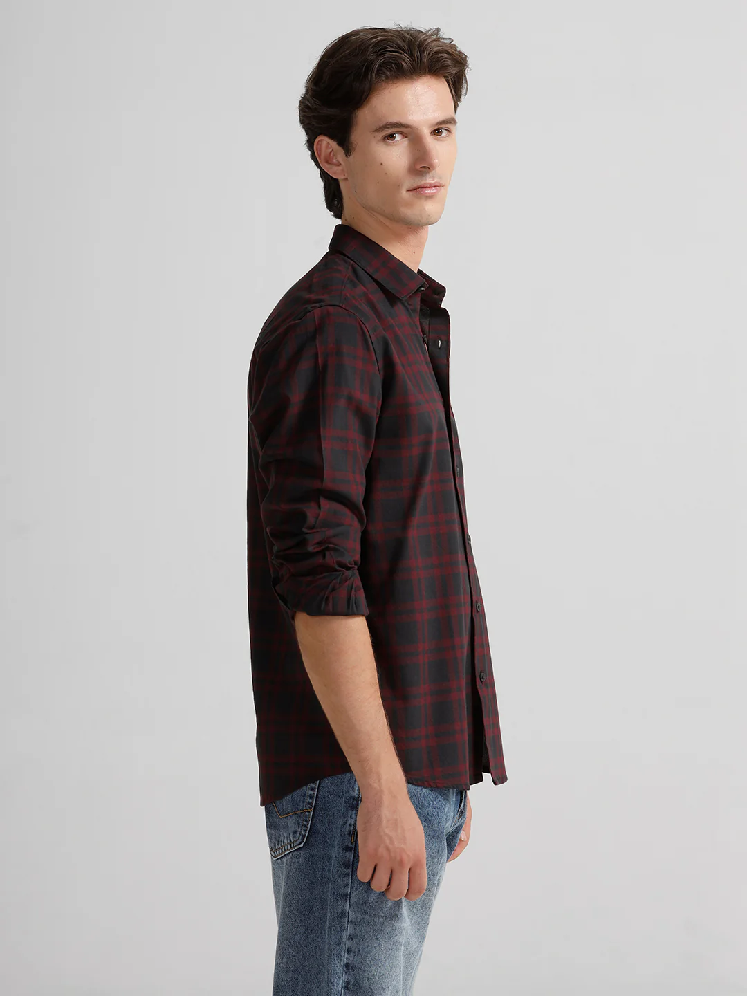 100% Cotton Muted Checks Red Shirt