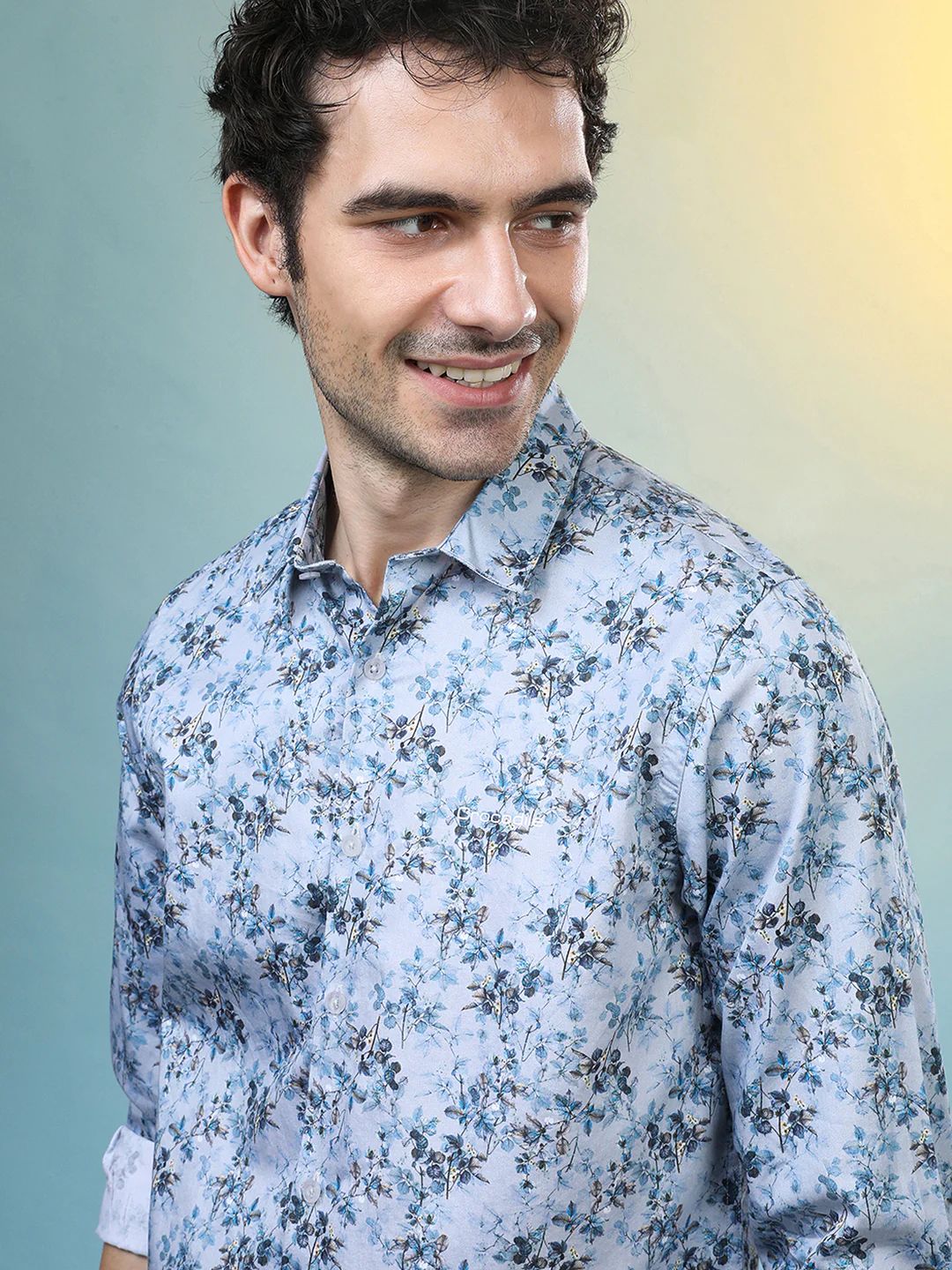 Grey Casual Printed Full Sleeve 100% Cotton Shirt