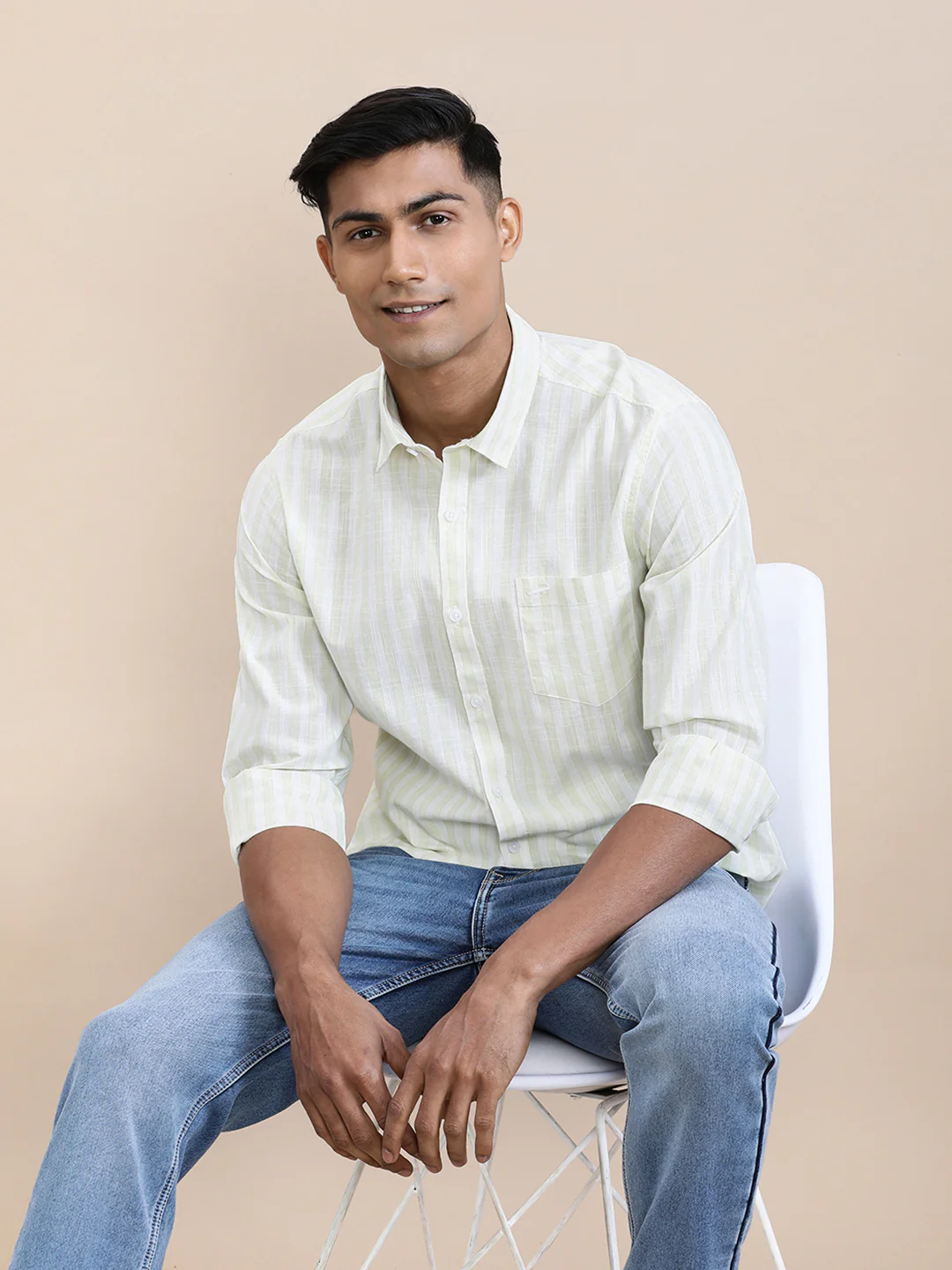 Stripe Textured Comfort Fit Shirt Green