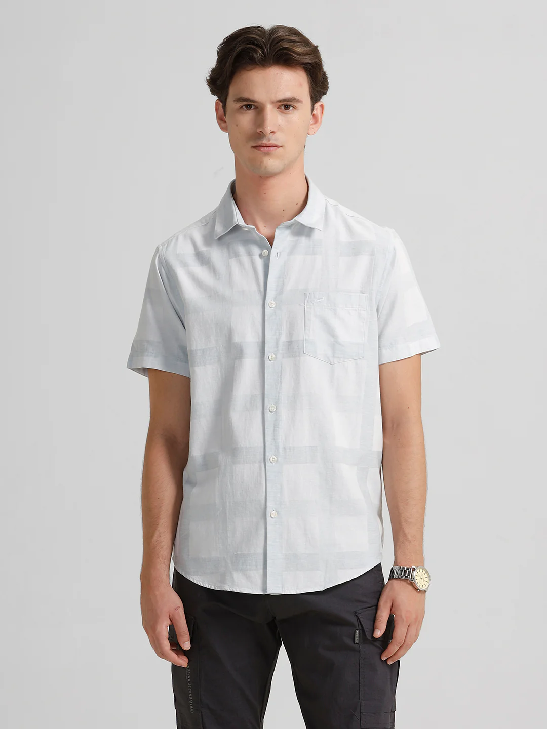 Blue Self Checked Shirt