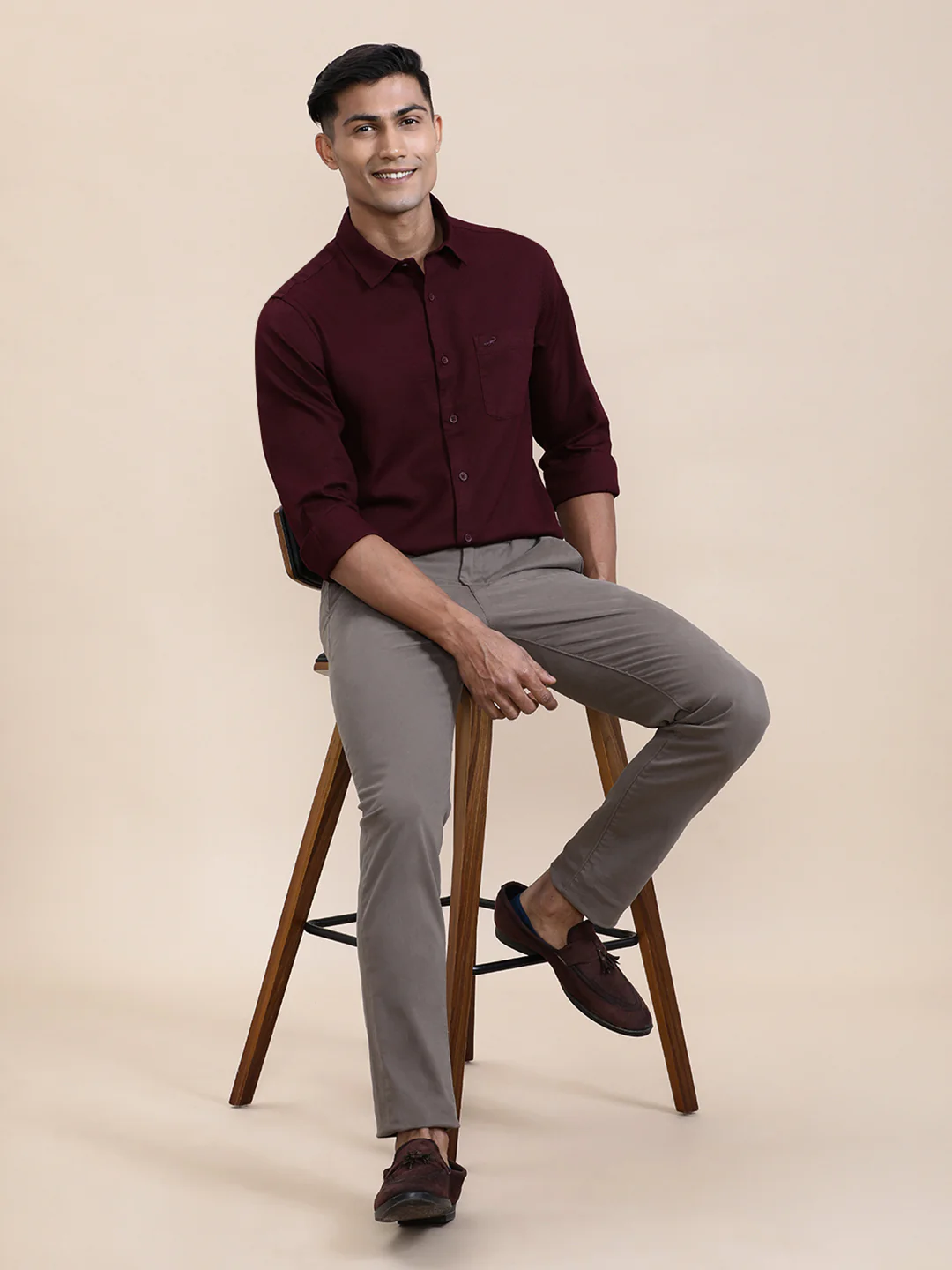 Cotton Textured Full Sleeve Shirt Brown