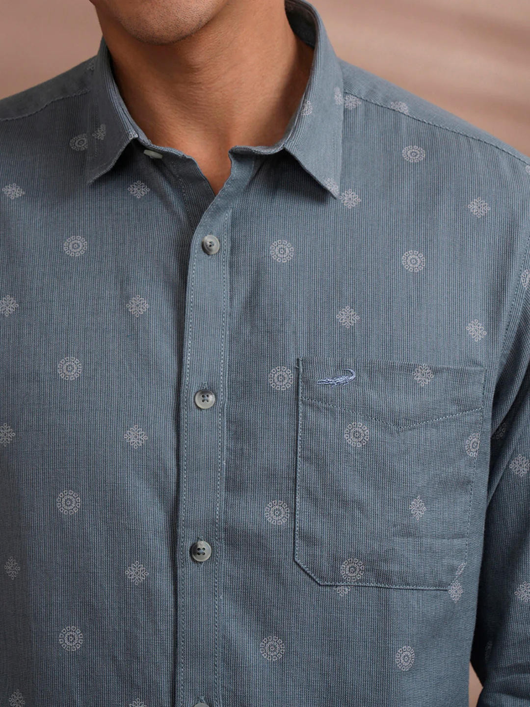 Cotton Motif Print Shirt Grey