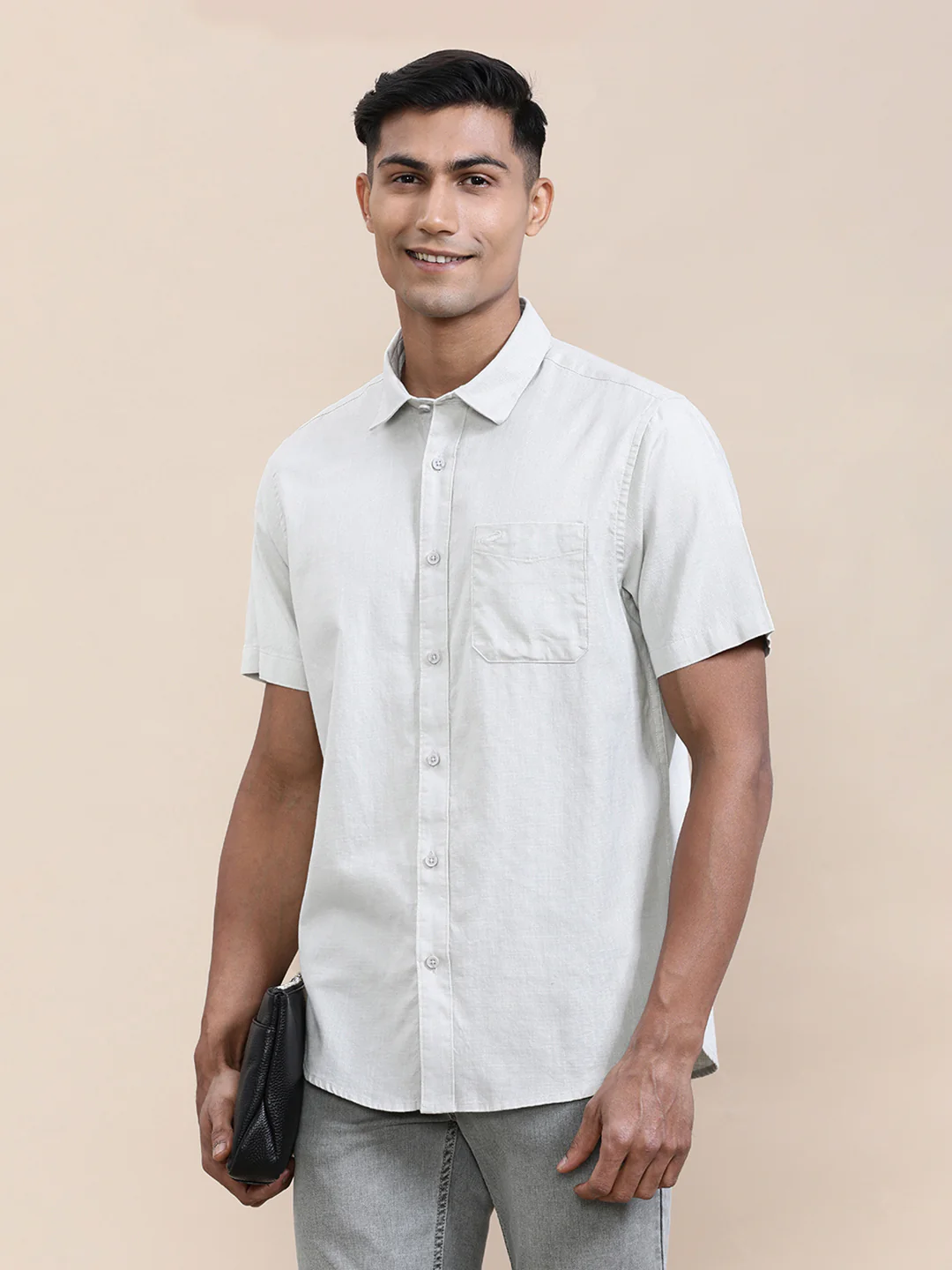 Pure Cotton Textured Half Sleeve White Shirt
