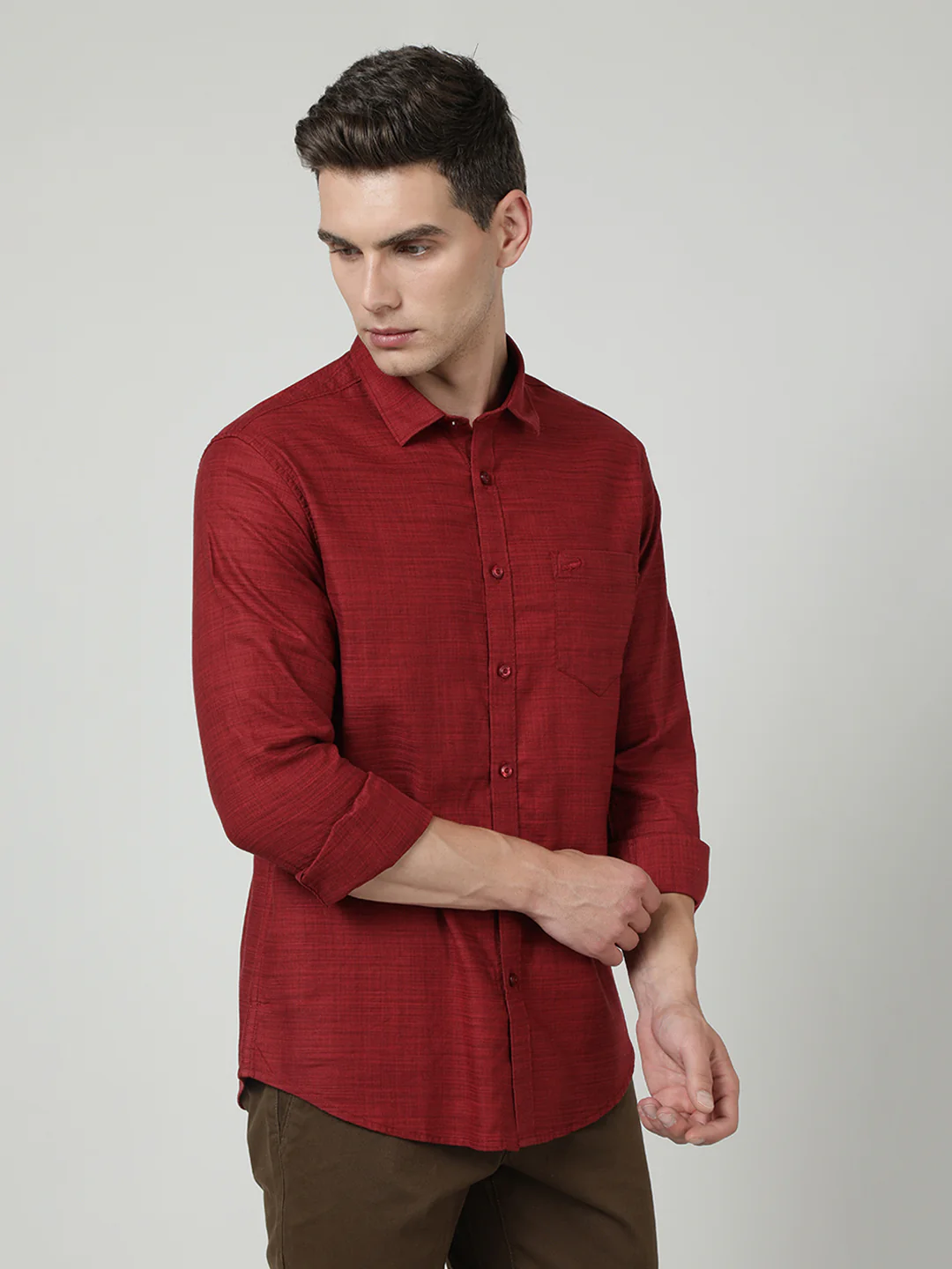 Light Red Solid Full Sleeve Shirt