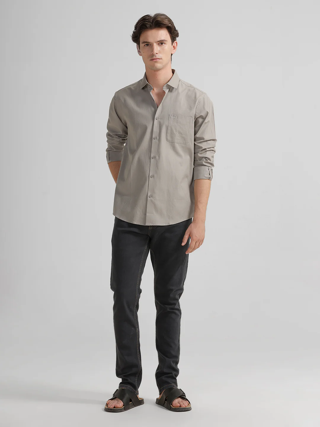 Self Stripe Smart Stretch Grey Shirt