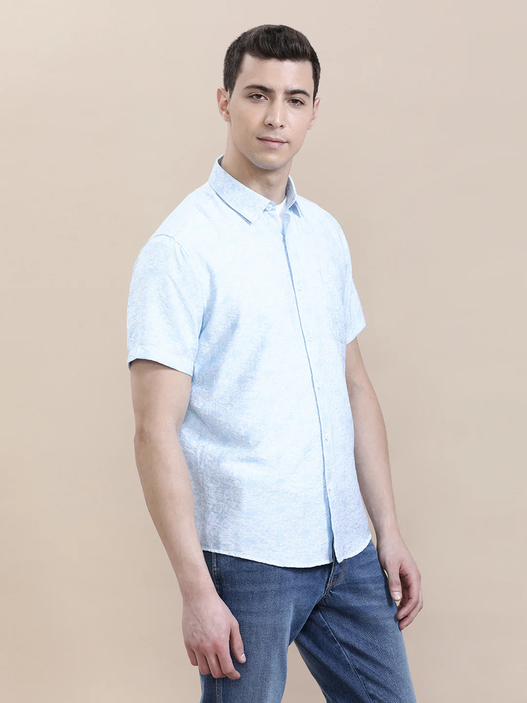 Printed Crinkled Effect Fluid Half Sleeve Shirt