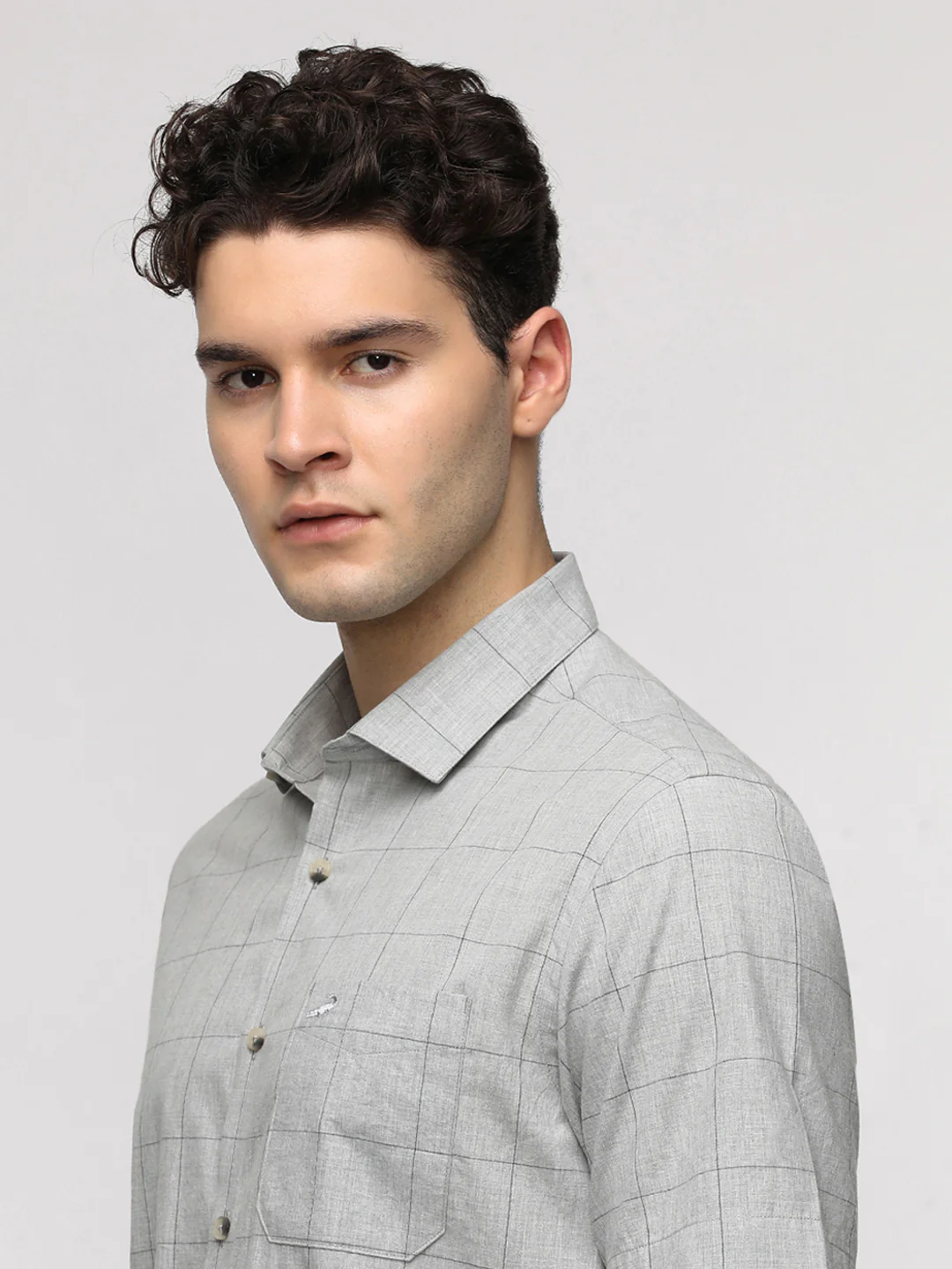 Light Grey Melange Checks Shirt