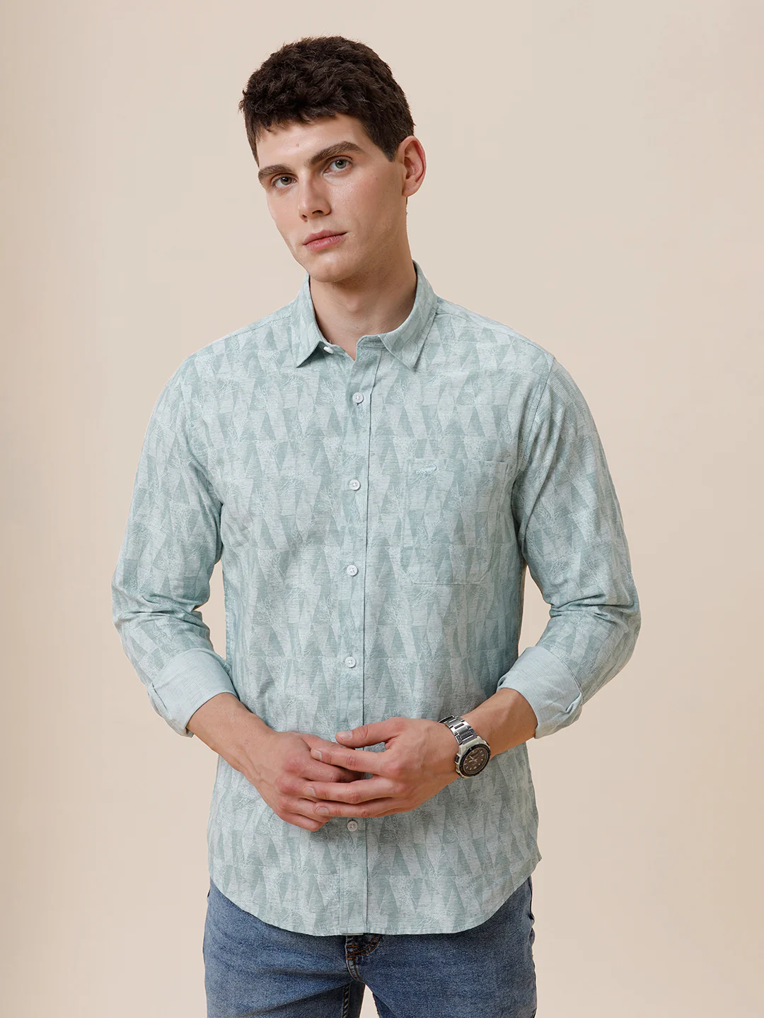 Cotton Printed Textured Shirt