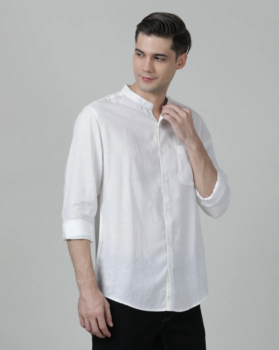 Off White Solid Full Sleeve Shirt