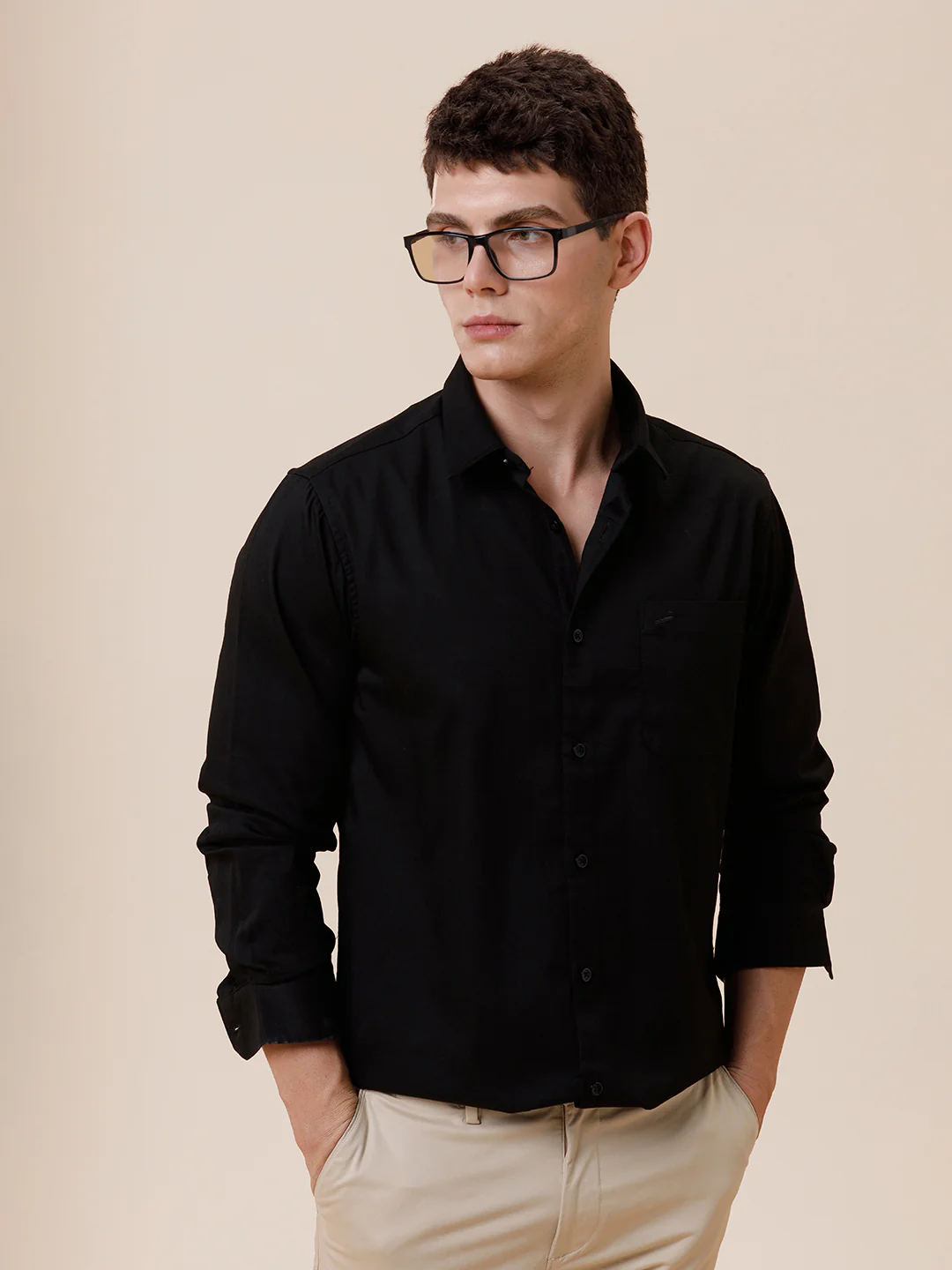 Stretch Dobby Black Shirt
