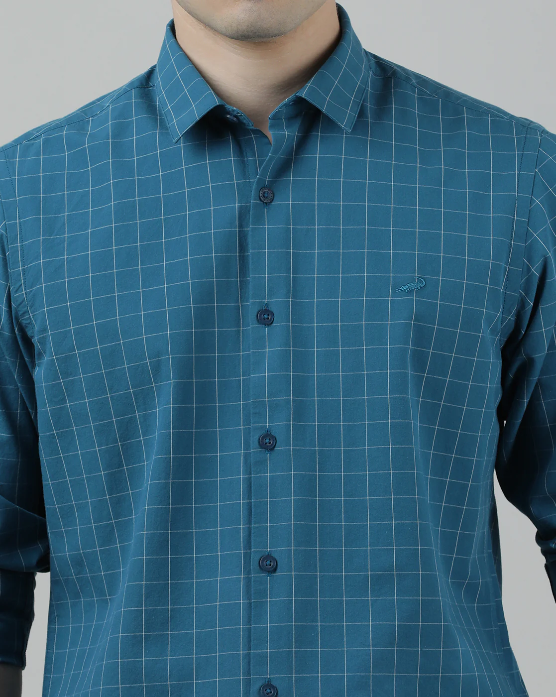 Teal Green Checked Full Sleeve 100% Cotton Casual Shirt