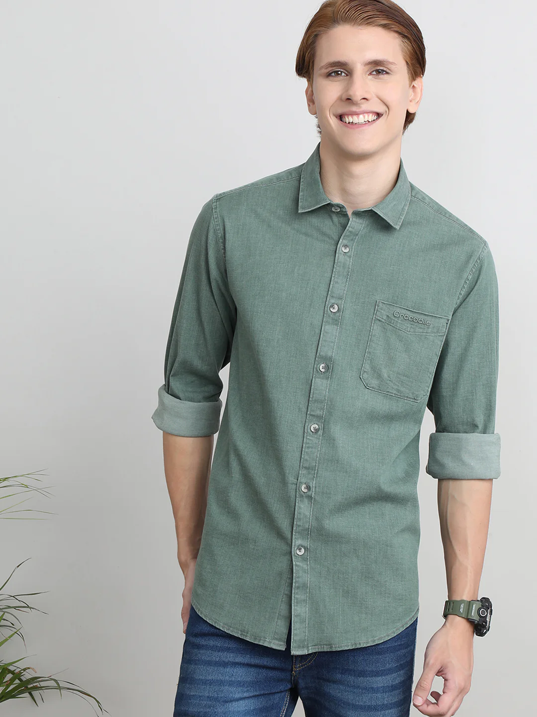 Solid Full Sleeve Shirt Green