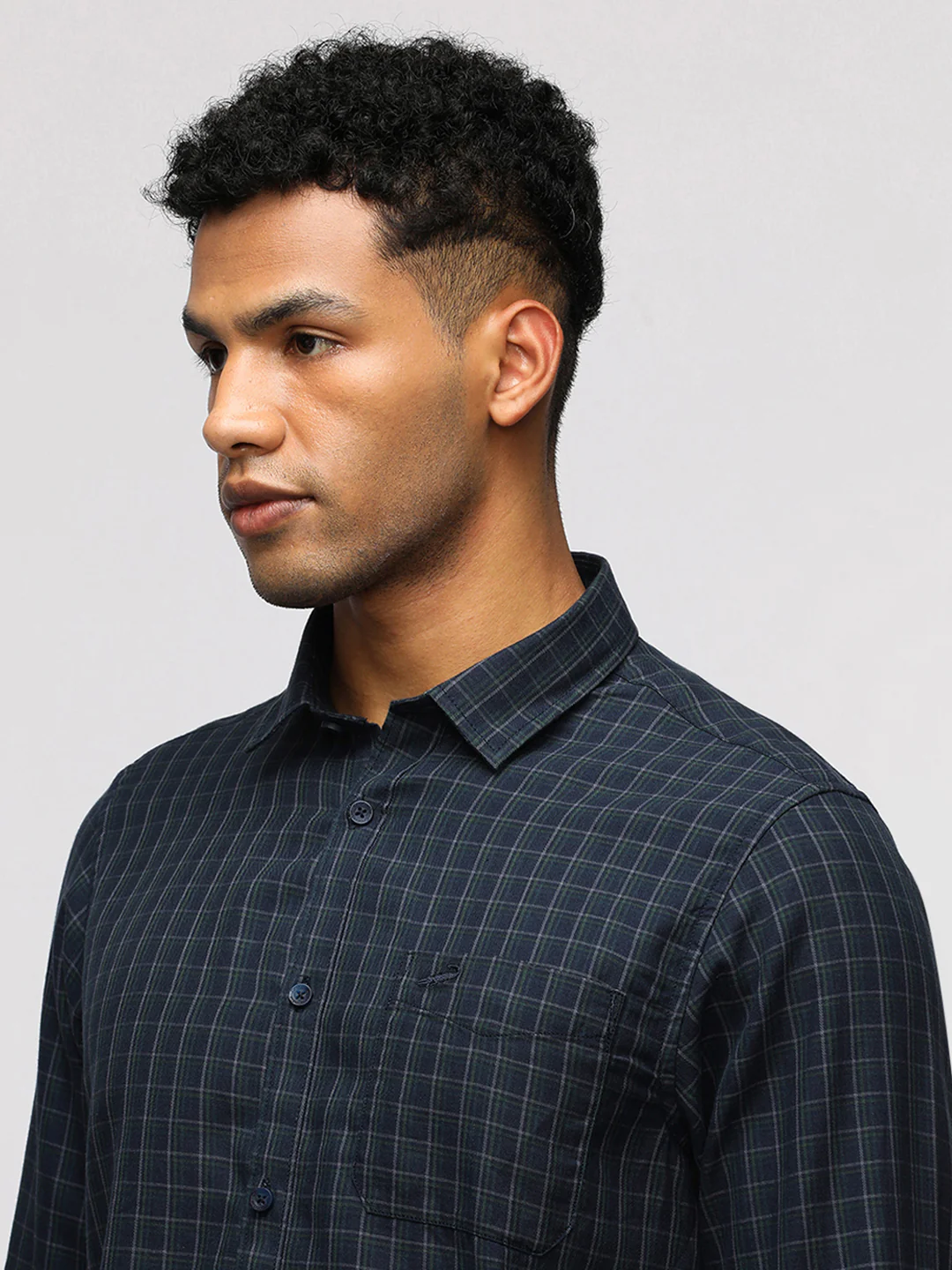 Full Sleeve Navy Checked Shirt for Trendy Wear