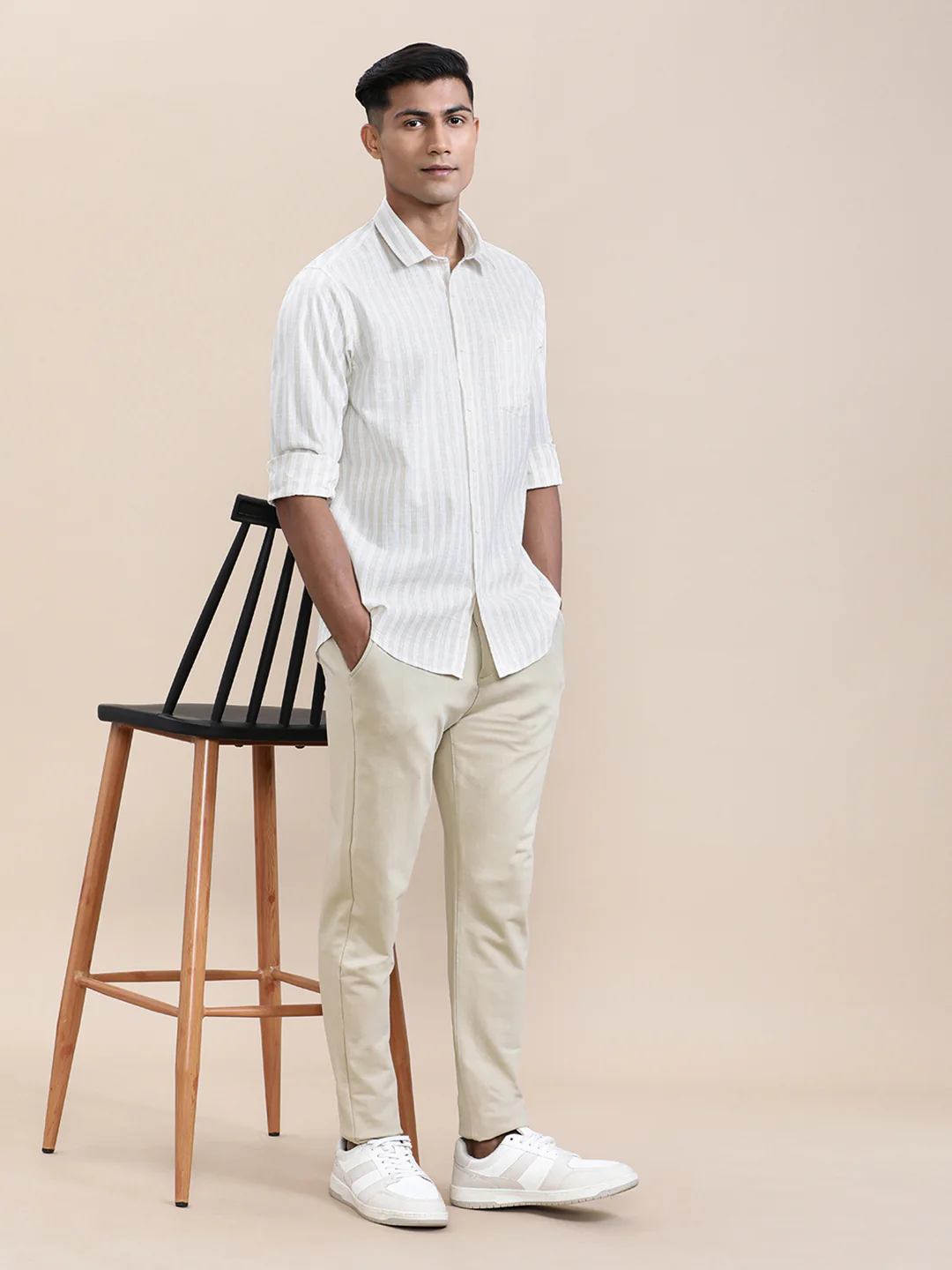 Stripe Textured Comfort Fit Shirt Beige