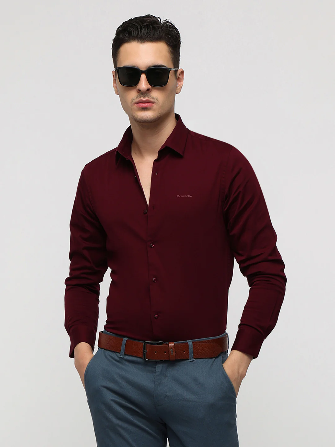 Maroon Textured Stretch Shirt
