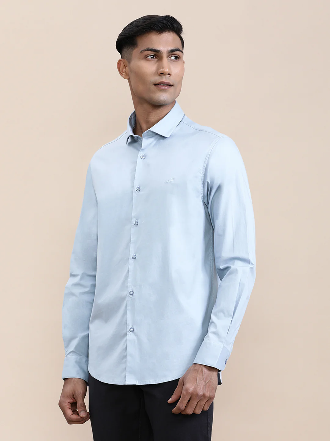 Mercerized Stretch Full Sleeve Shirt Blue