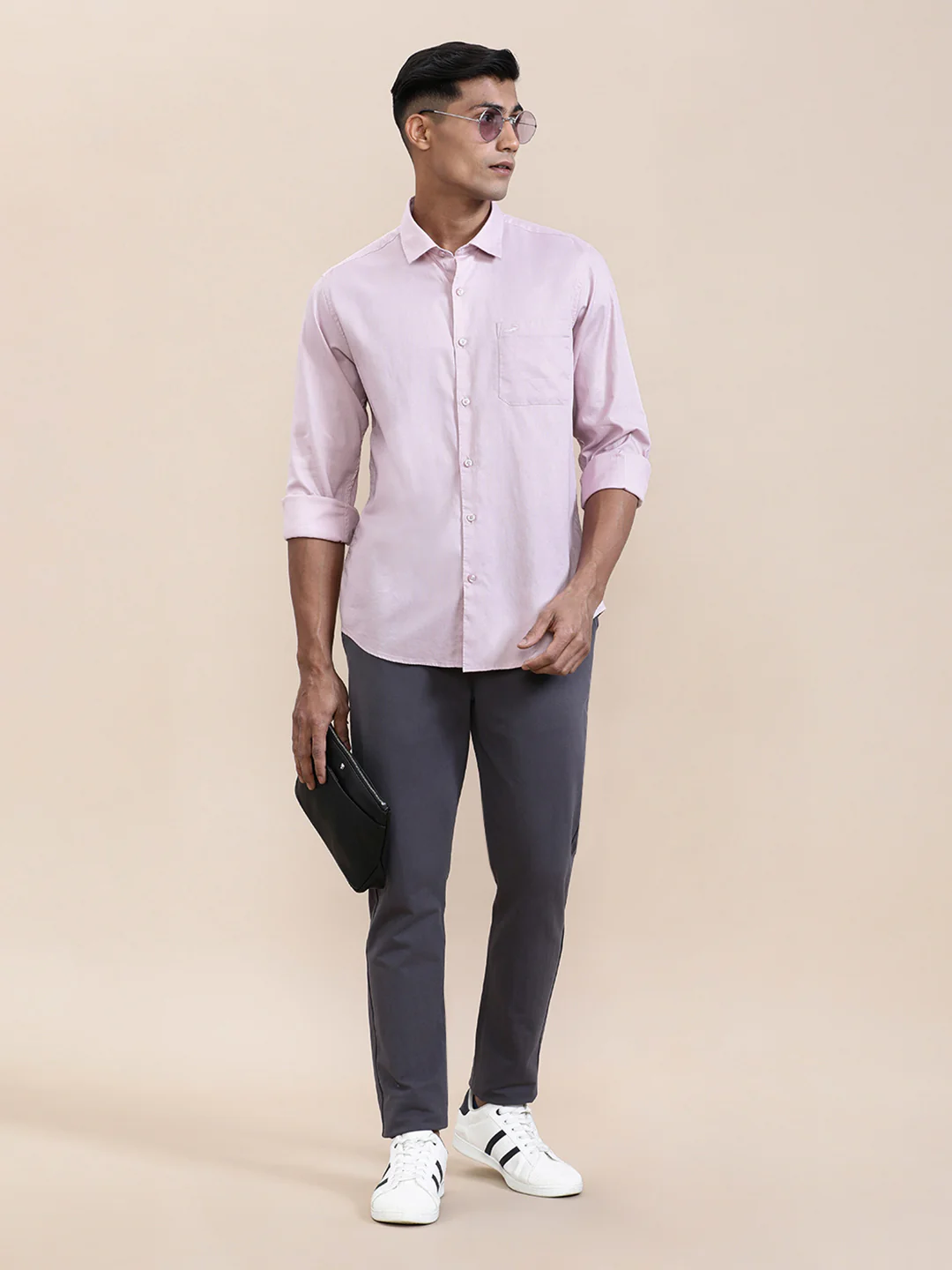 Cotton Textured Full Sleeve Shirt Pink