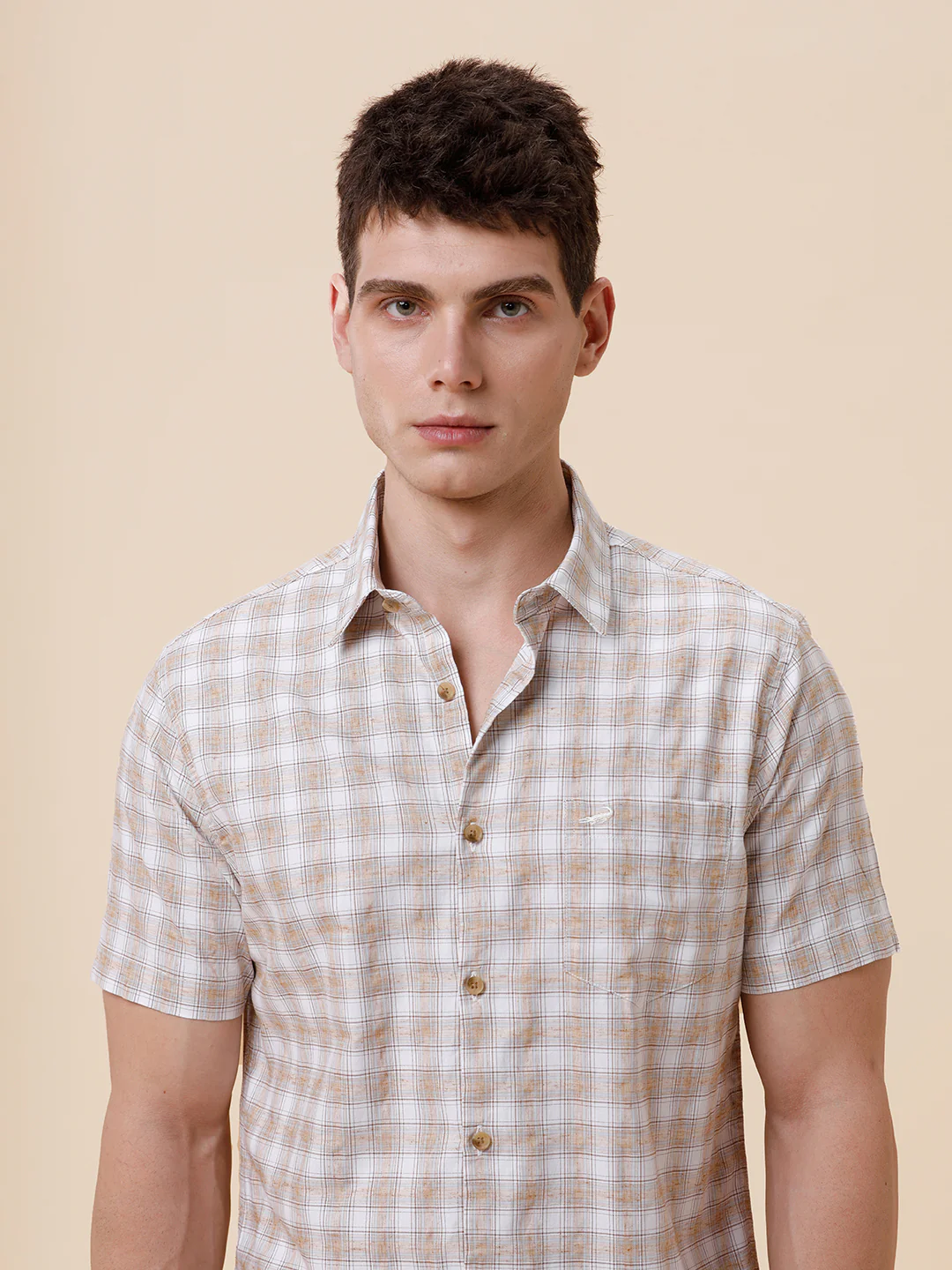 Short Sleeve Natural Check Shirt